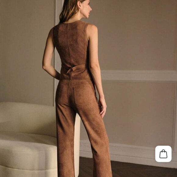 nwt MOTF vegan suede flap detail vest and pants set! $280 retail s small - Picture 2 of 4